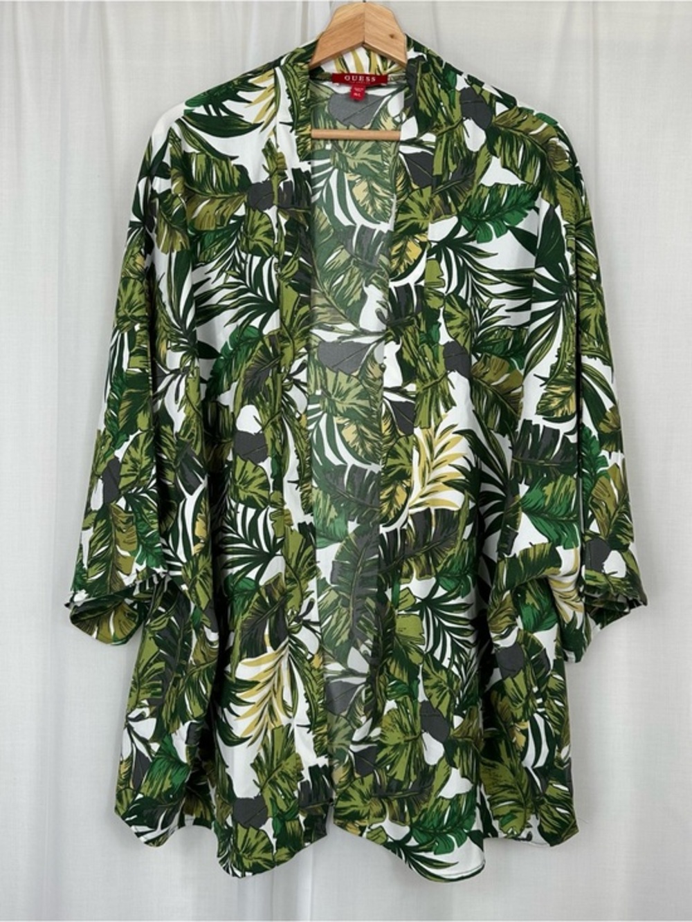Guess Oversized Tropical‎ Resort Kimono Beach Coverup M/L Green Palm Leaf Print